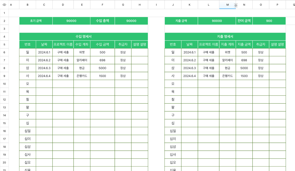 수입 지출 명세서